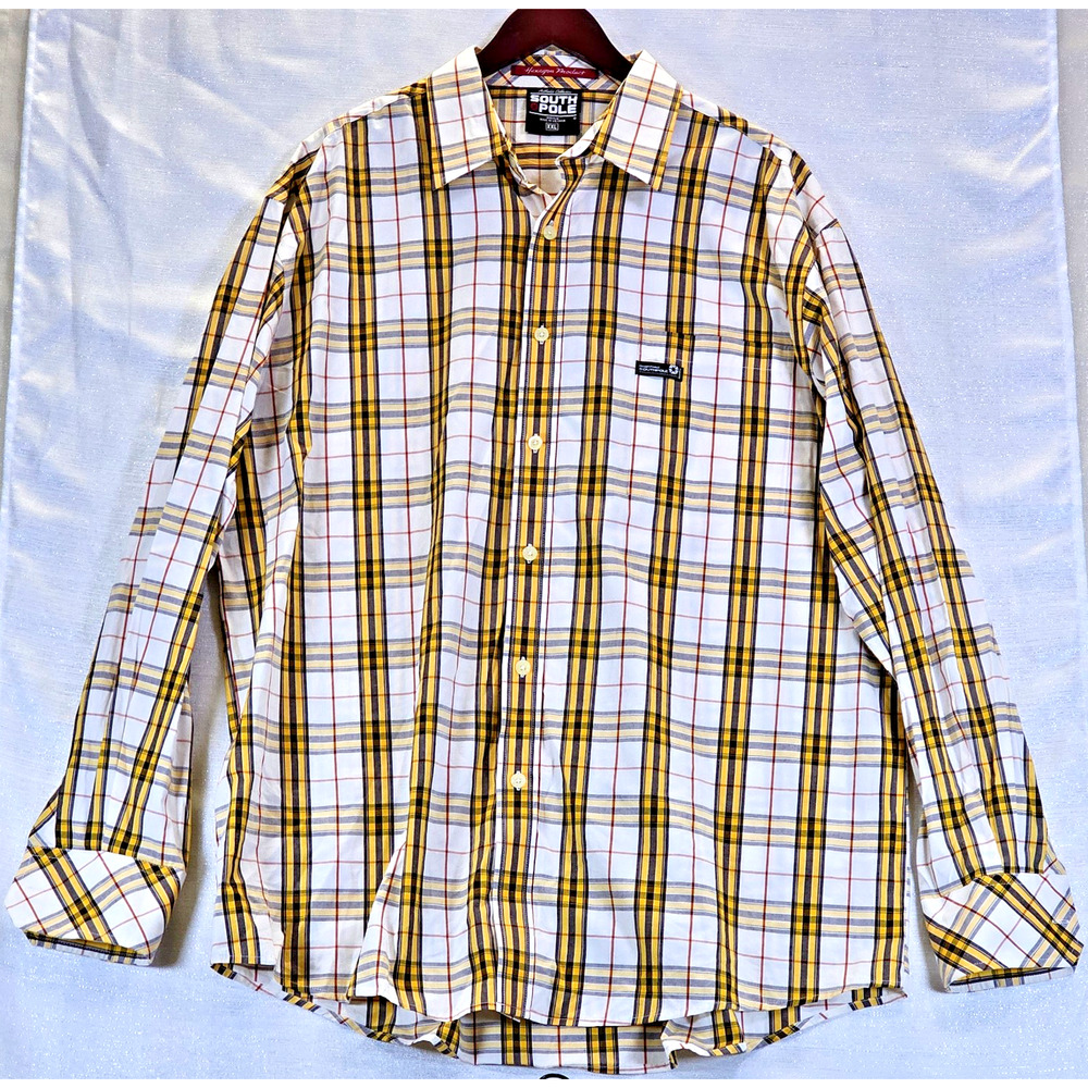 South Pole Hexagon Product Mens Vintage Shirt Sz XXL Plaid Short Sleeve Y2K 90s